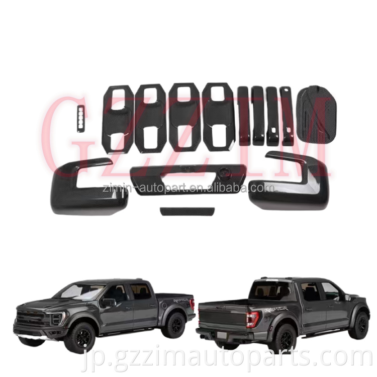 Black Carbon Fiber Accessories Car Exterior Waterproof Covers Handle Mirror Bowl Trim For F150 F-150 Raptor 2023